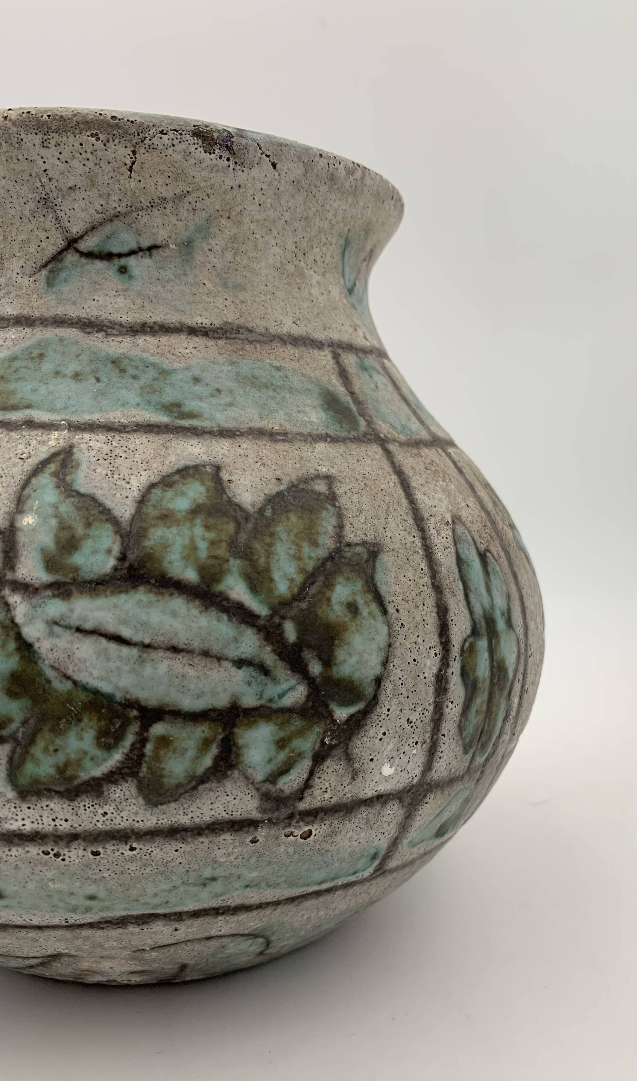 J. MASSIER, Vallauris - Antique enamelled stoneware vase - 1930s-1940s