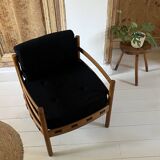 Scandinavian lounge chair COJA in wood and leather, 1960s