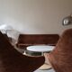 Tulip armchair in terracotta velvet, design 1970