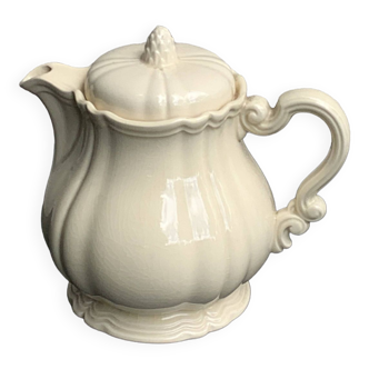 Teapot, earthenware from Longchamp France, enameled ceramic, slip, ecru, old