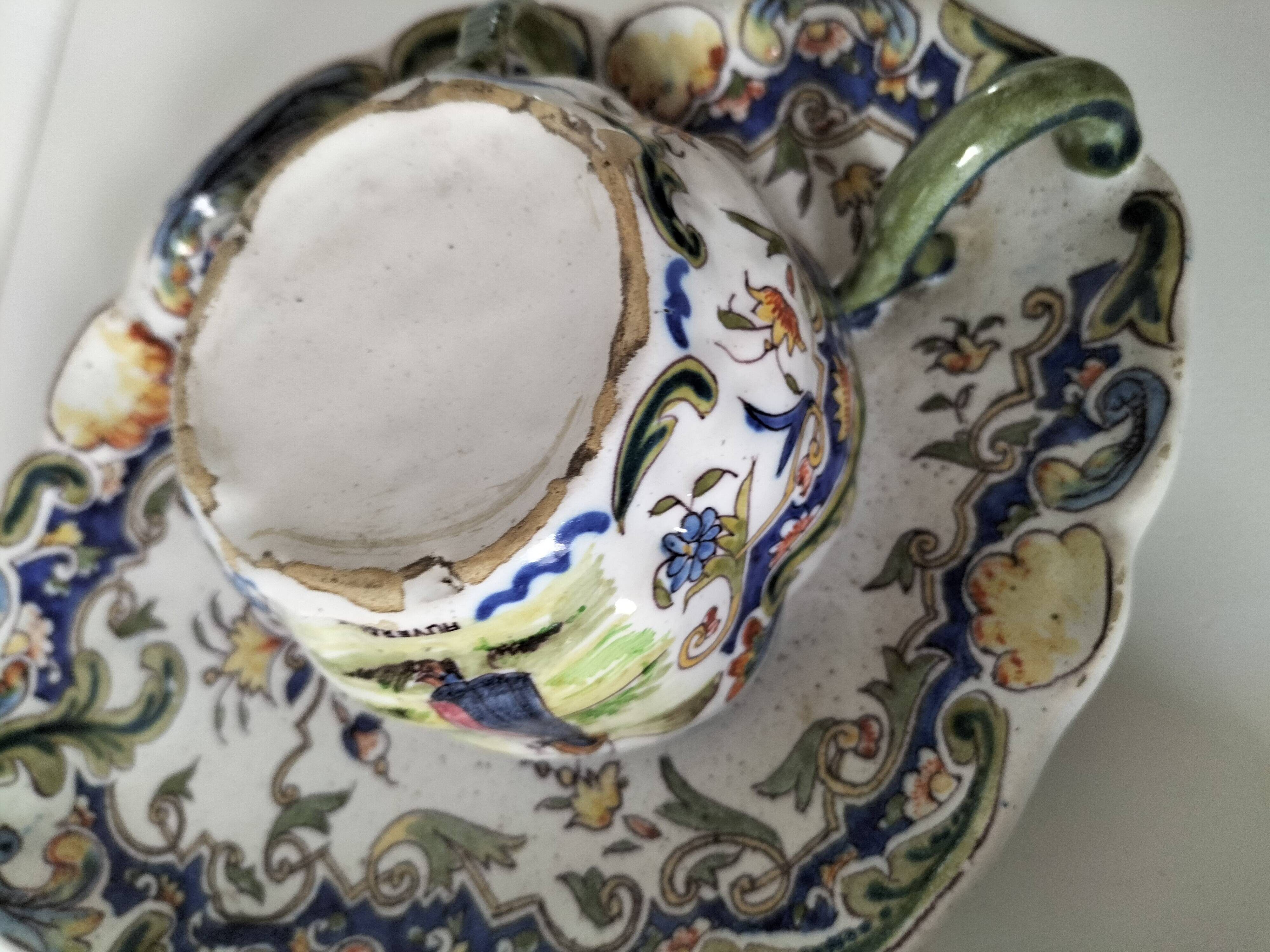 Breakfast set duo Desvres Fourmaintraux regionalist decoration