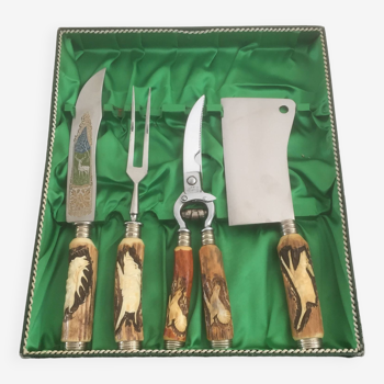 Cutting service - hunting hunting h.reif-feinstahl solingen - carved deer antler handle - vintage