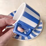Vintage fox trott coffee cup sarreguemines, art deco striped service.