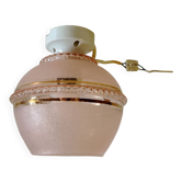 Plafonnier Art-déco en porcelaine et verre rose - mid.XXeme