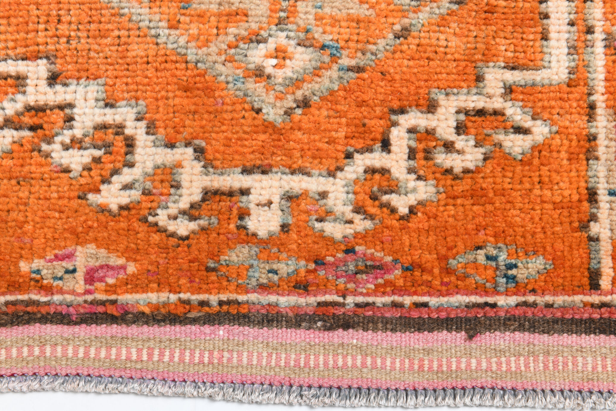 3x12 orange & beige long turkish vintage runner rug 387x87cm