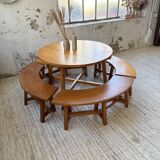 Set of round table and 4 rounded benches, 1950