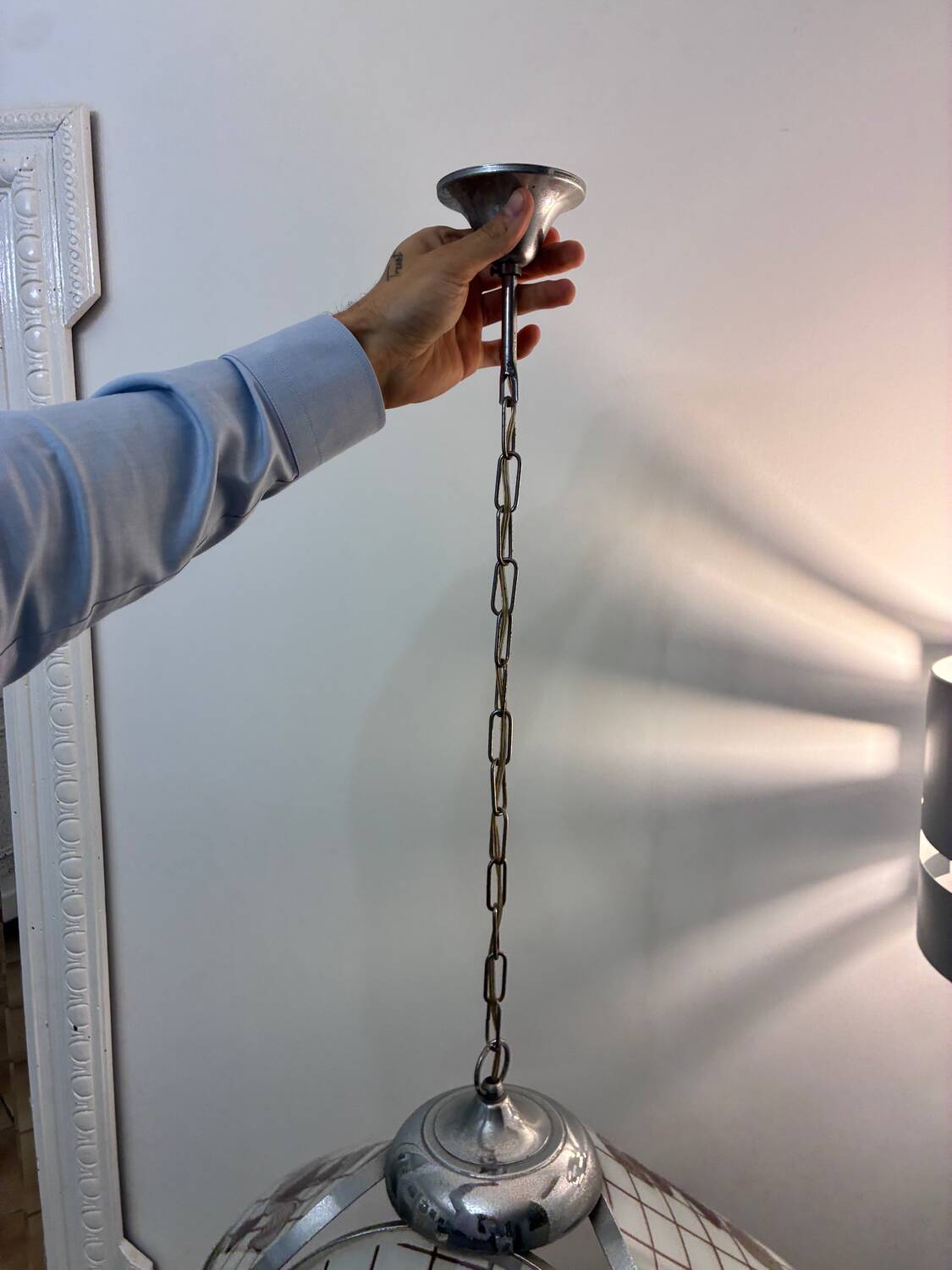 Vintage steel/glass suspension from the 50s/60s.