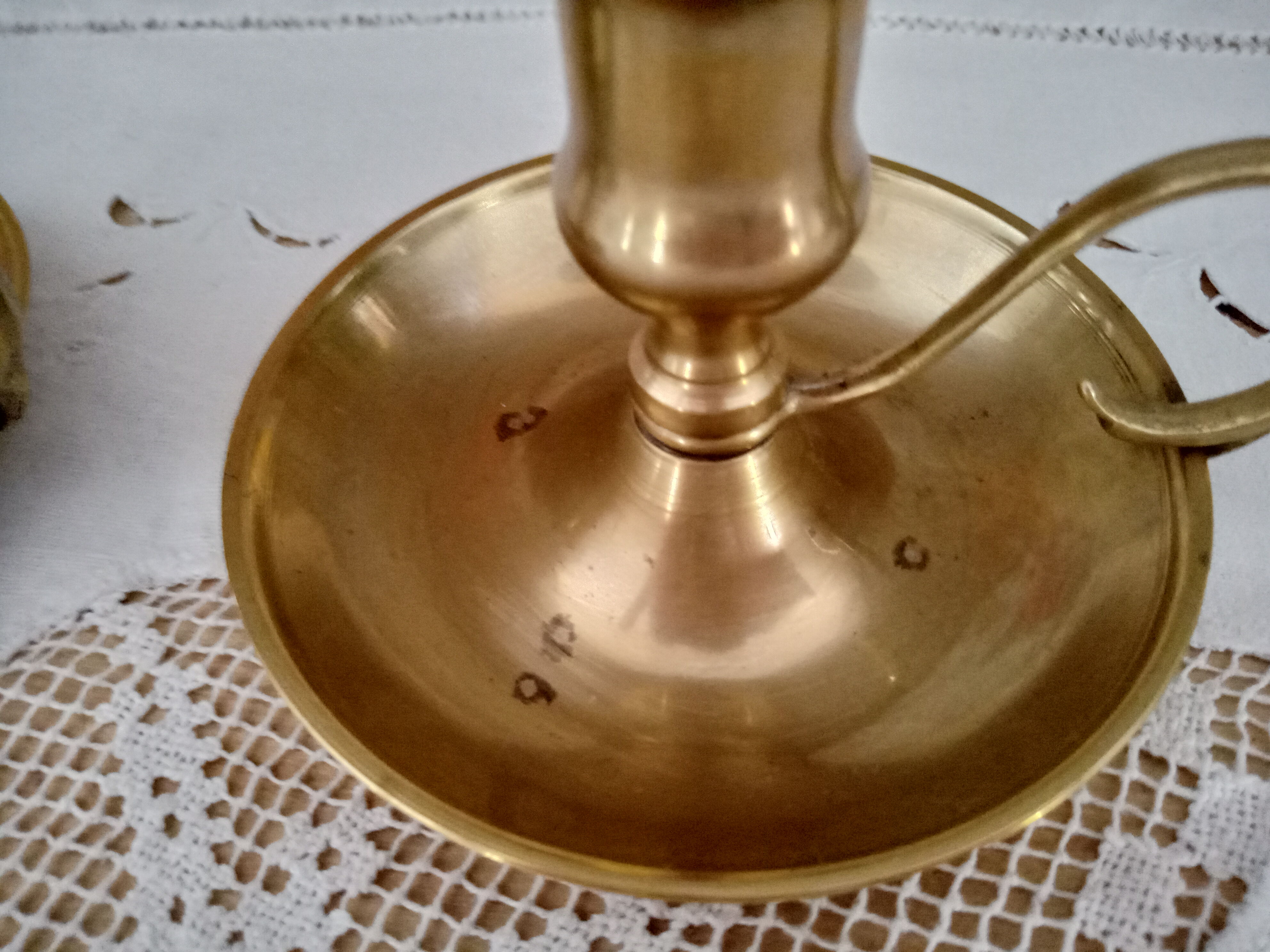 Set of 2 vintage hand candlesticks brass cellar rat