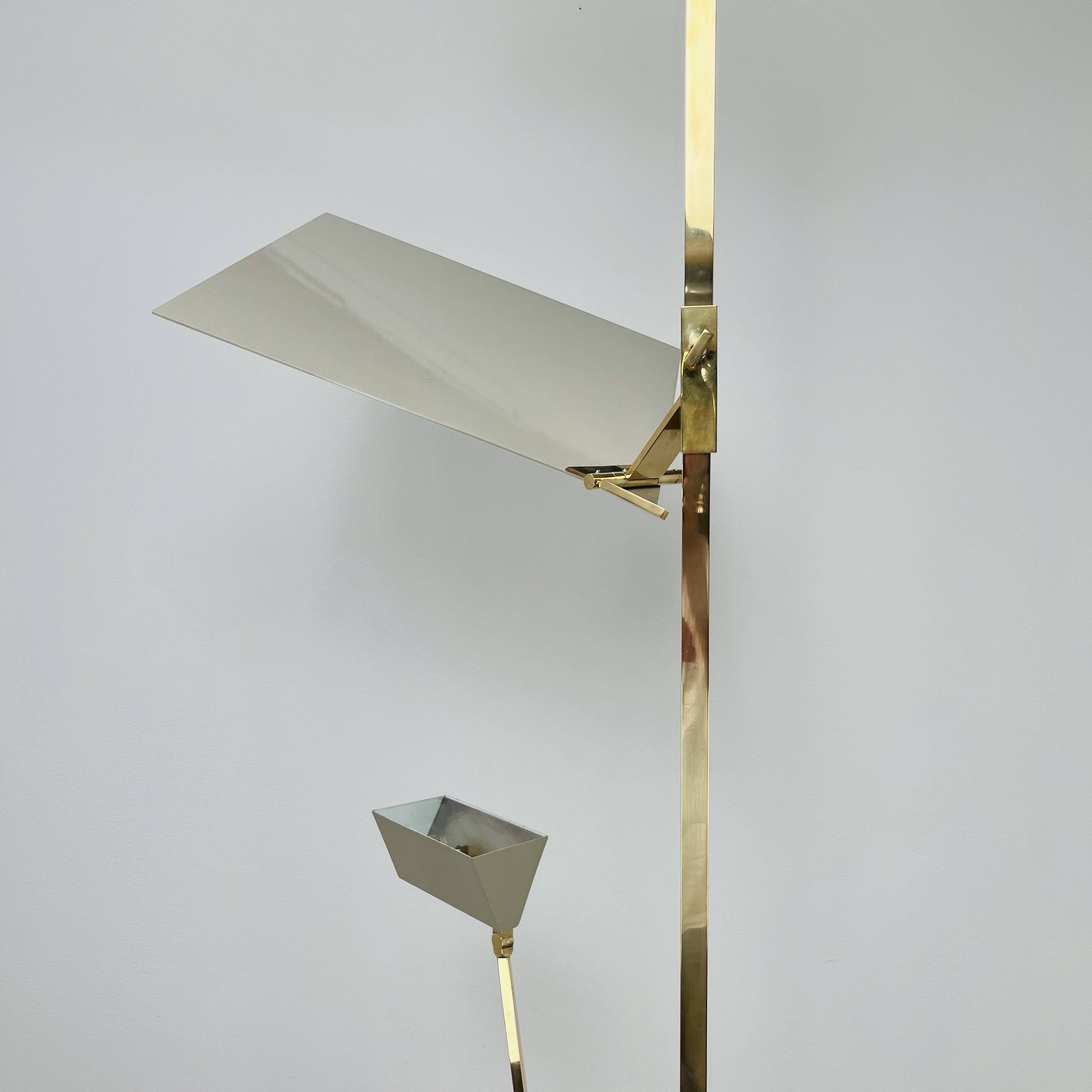 70s design floor lamp, brass and travertine, Hollywood Regency