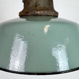 Industrial Petrol Enamel Factory Lamp with Cast Iron Top, 1960s