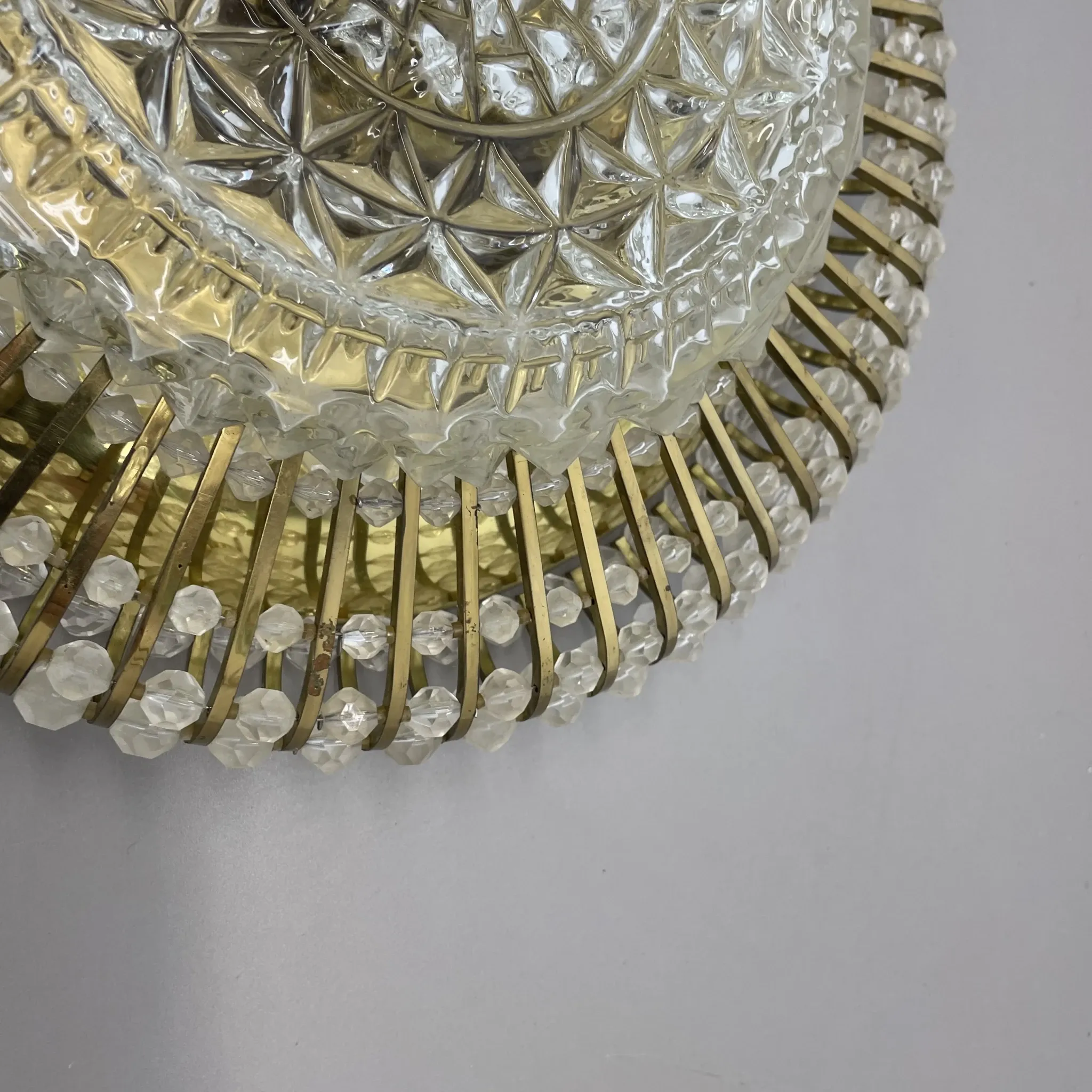 Ceiling Light in Hollywood Regency Style made of Glass and Brass, Ernst Palme Palwa, 1970s, Germany