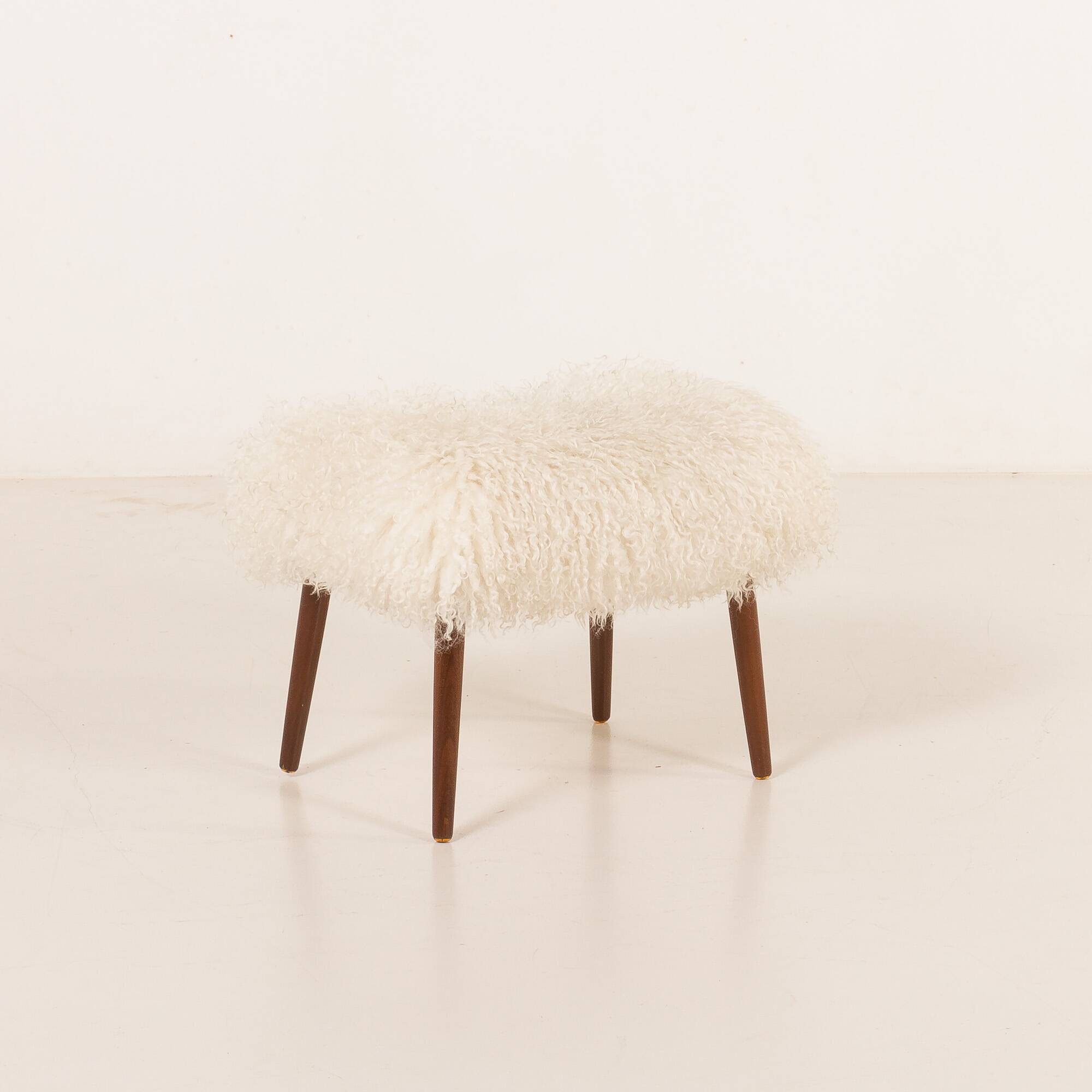 Danish mid century footstool in longhair sheepskin, 1960s
