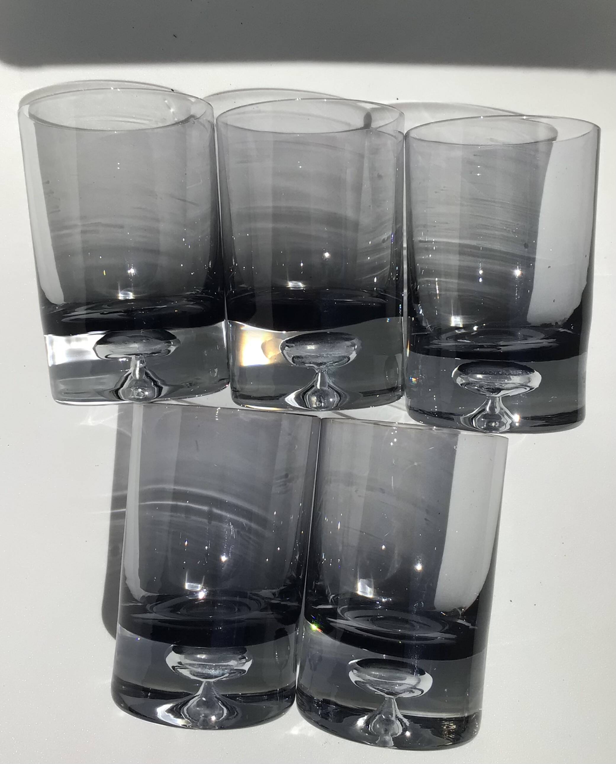 5 70's large bubble black smoked whiskey glasses