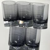 5 70's large bubble black smoked whiskey glasses