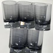 5 70's large bubble black smoked whiskey glasses
