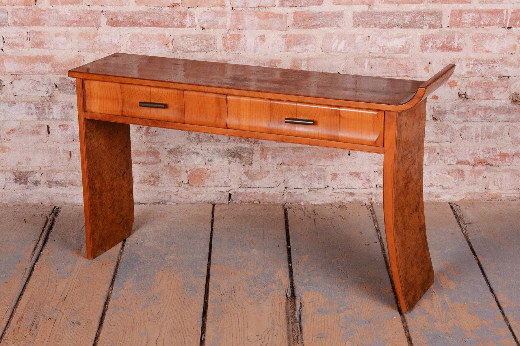 Console Tables in Walnut and Cherry, Czech, 1920s, Set of 2