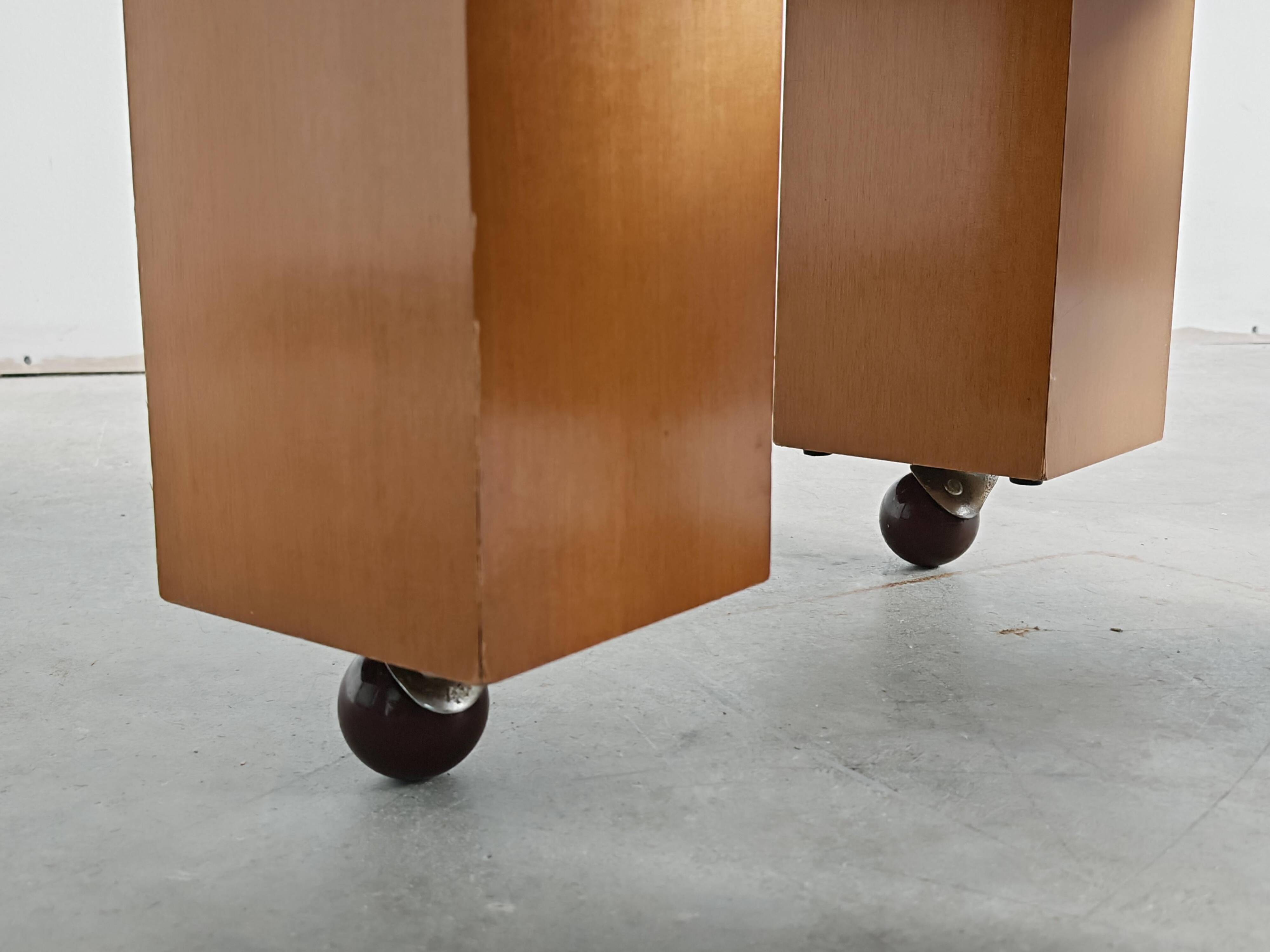 Mid Century Modern coffee table in elm wood with grid pattern by Marco Zanuso.
