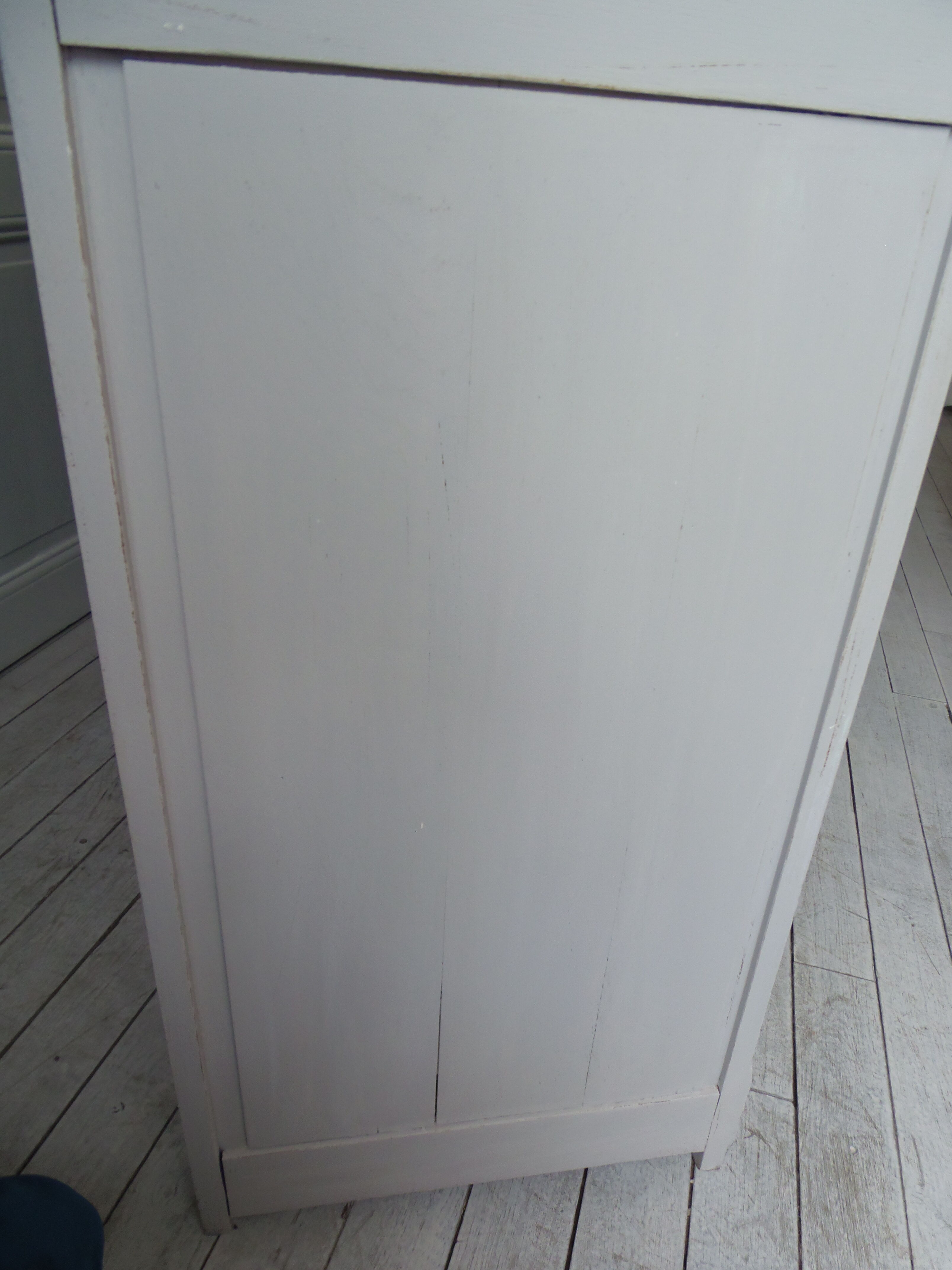 Art Deco sideboard patinated pearl gray, oak top.