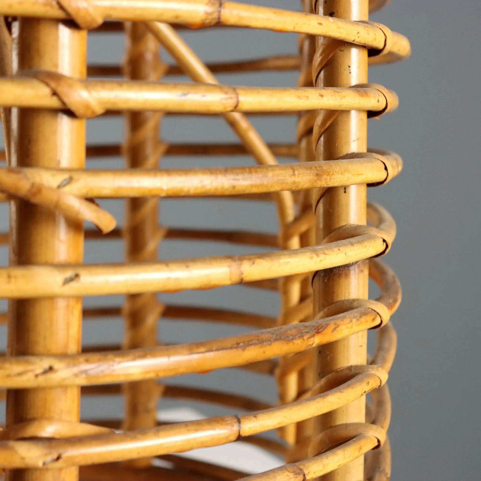 Vintage woven bamboo stool, Italian design from the 1970s.