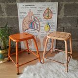 Pair of low metal stools industrial workshop - vintage