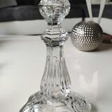 Paire de bougeoirs verre moulé, forme florale/godronnée, verrerie de portieux. années 50.