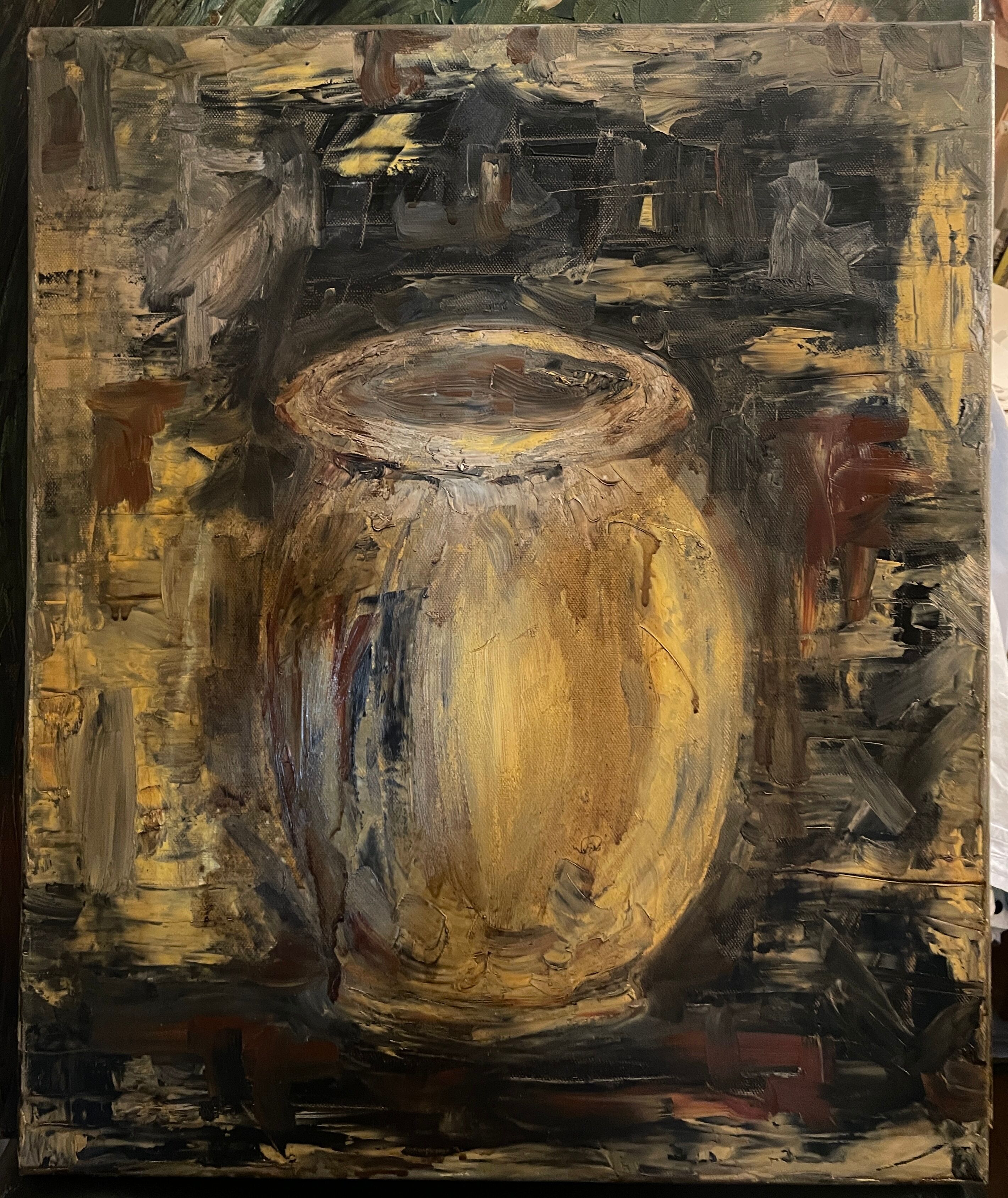 Huile sur toile nature morte jarre provençale