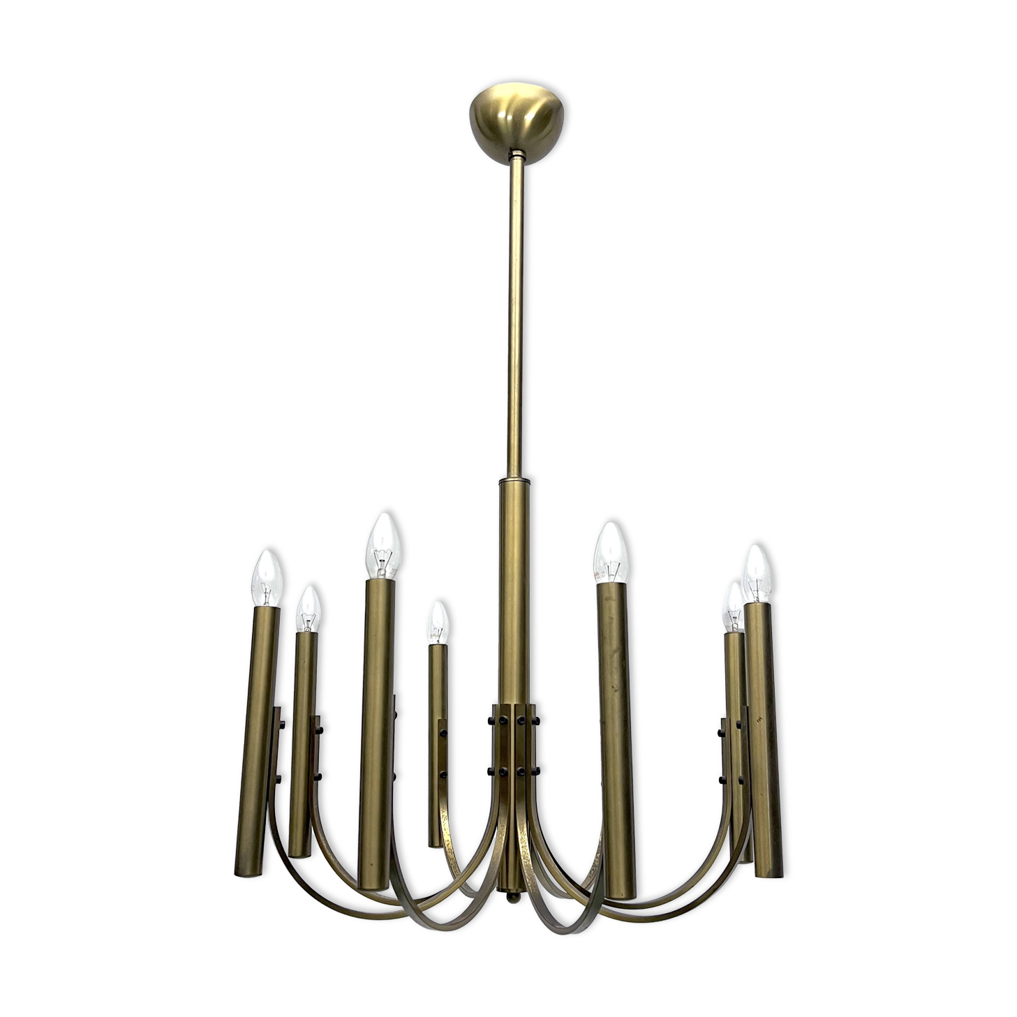 Sciolari, Vintage Italian large 8 lights brass chandelier. 1970s