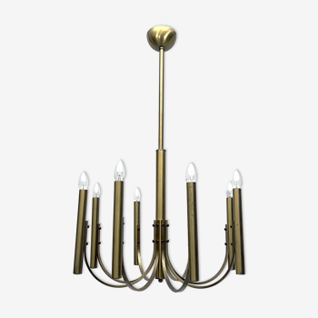 Sciolari, Vintage Italian large 8 lights brass chandelier. 1970s