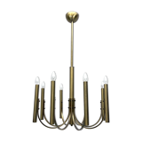 Sciolari, Vintage Italian large 8 lights brass chandelier. 1970s