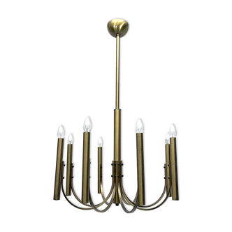 Sciolari, Vintage Italian large 8 lights brass chandelier. 1970s