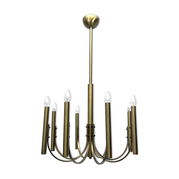 Lustre italien vintage en laiton à 8 lumières, Sciolari, années 1970