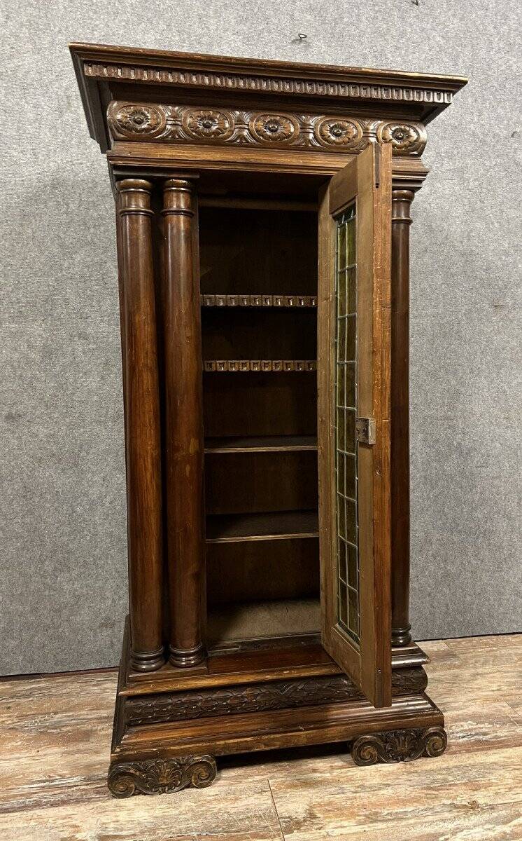 Superb Renaissance Style bookcase display case in carved walnut and oak circa 1850
