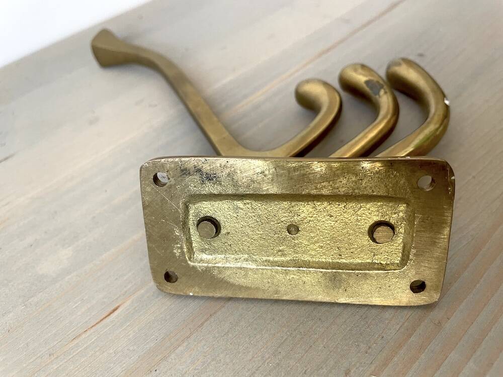 Art Deco Brass Coat Rack with 4 Hooks
