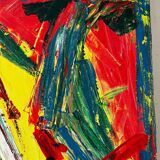 Jazzman playing the double bass, abstract, signed