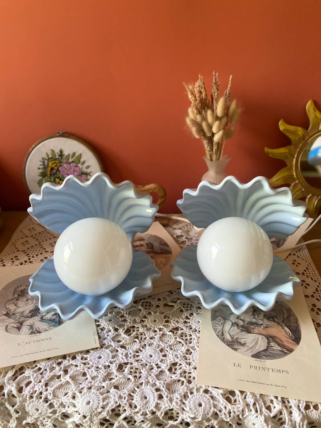 Rare pair of vintage shell lamps