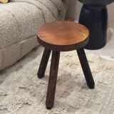 Vintage brutalist tripod stool compass legs - wood
