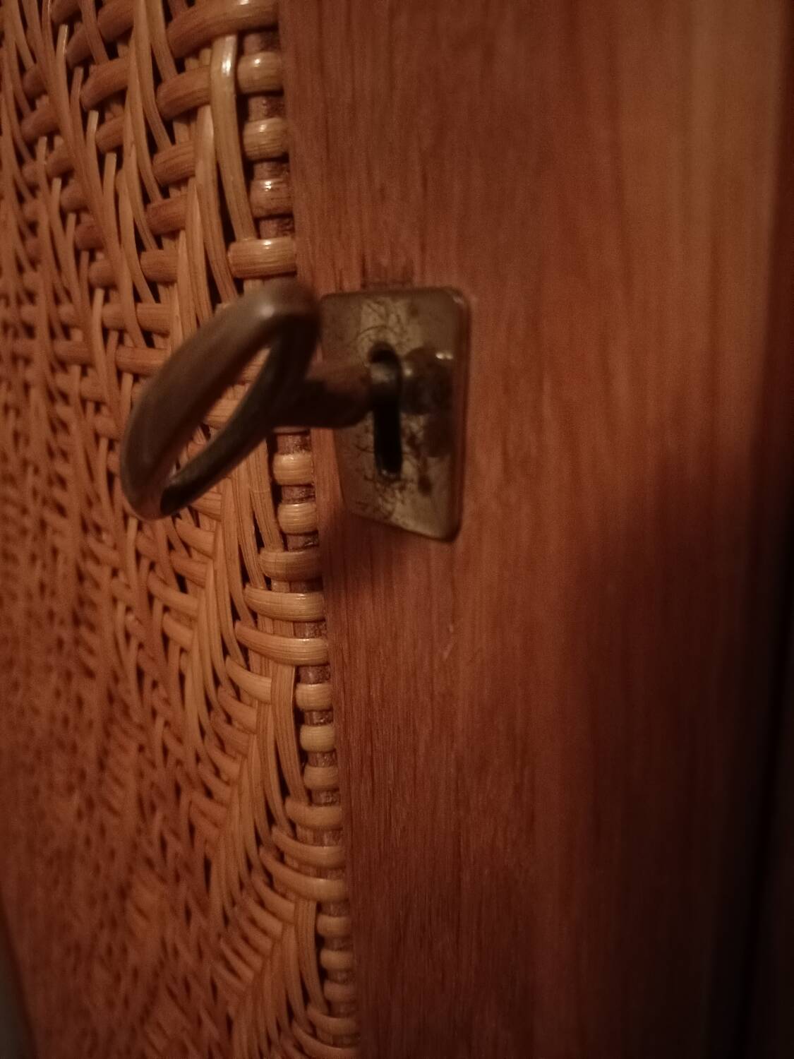 Wooden and rattan wardrobe