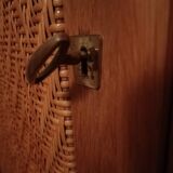Wooden and rattan wardrobe