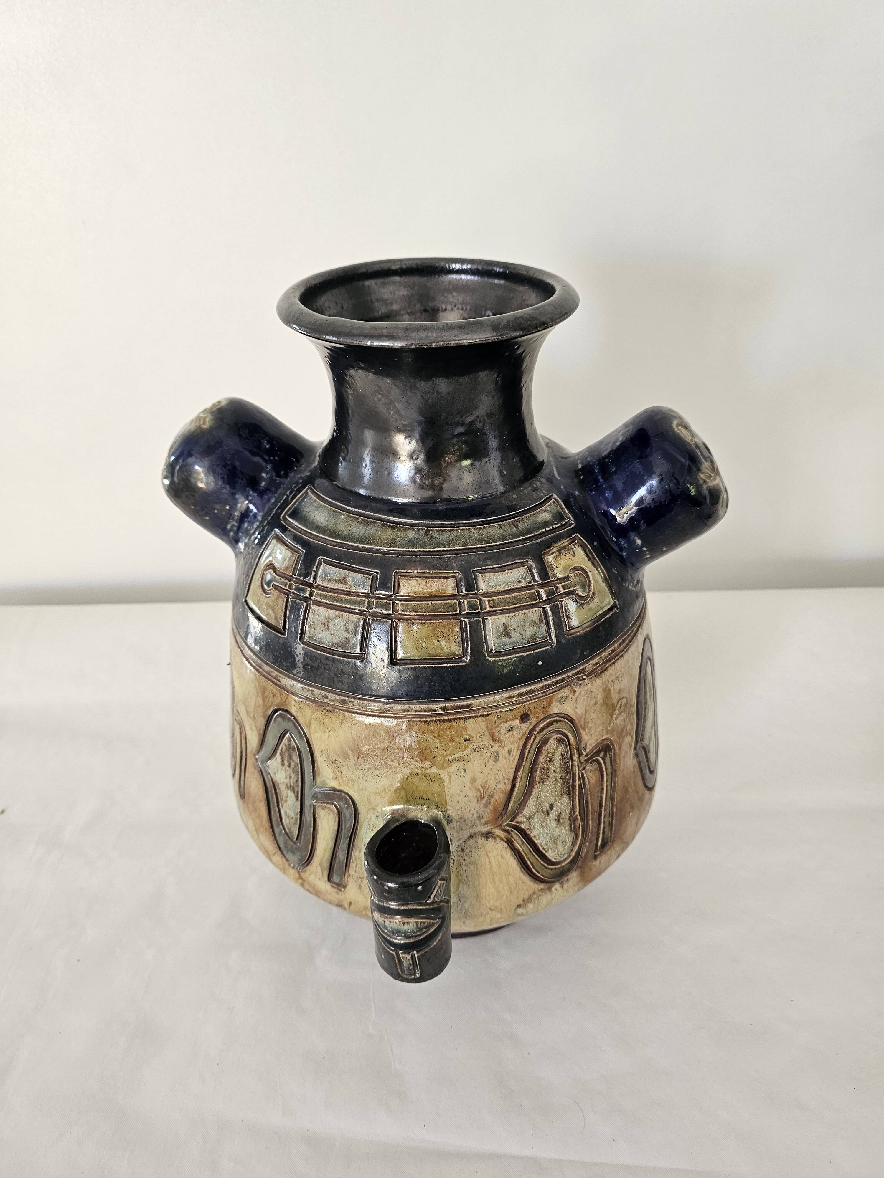 Stoneware vase with Art Deco geometric motifs signed Roger GUERIN