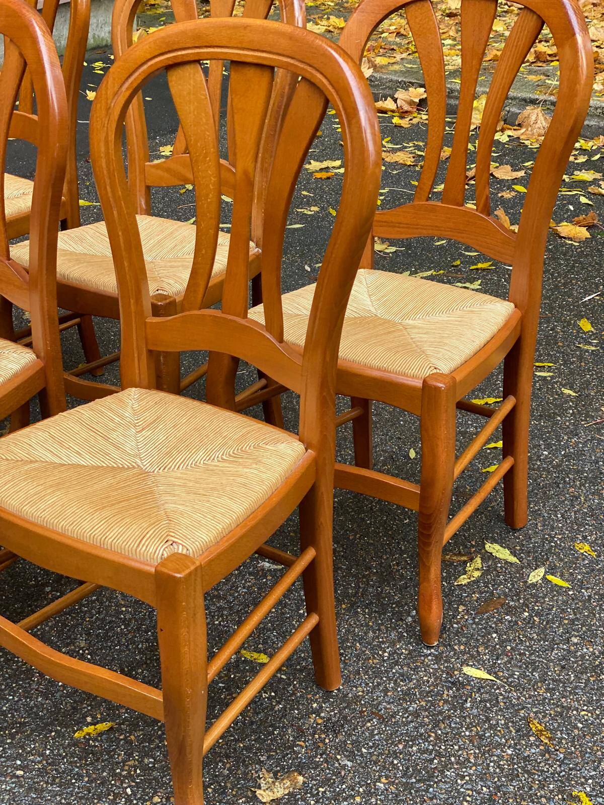 6 Louis Philippe style solid wood straw-seated chairs