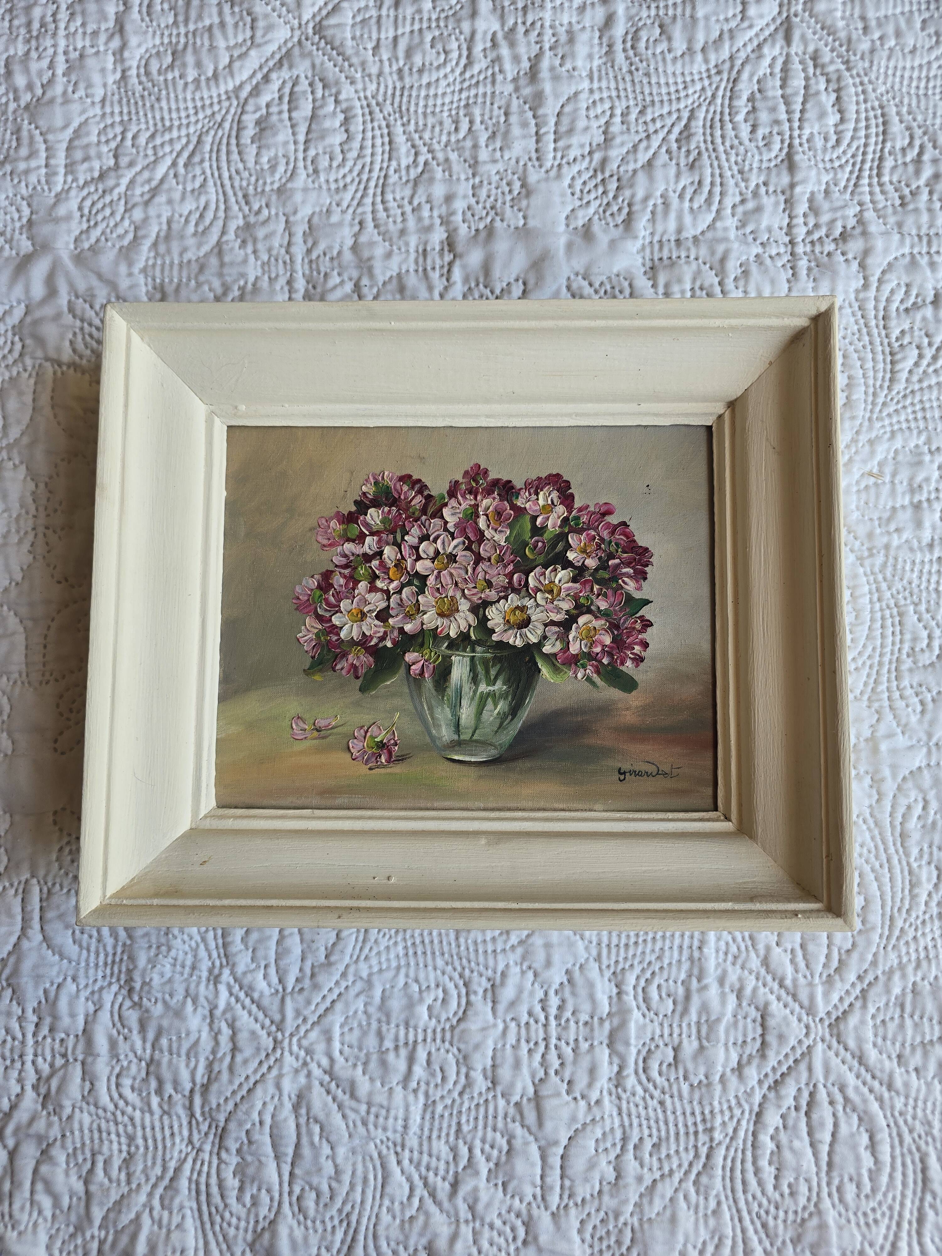 Tableau vintage bouquet de fleurs signé Girardot