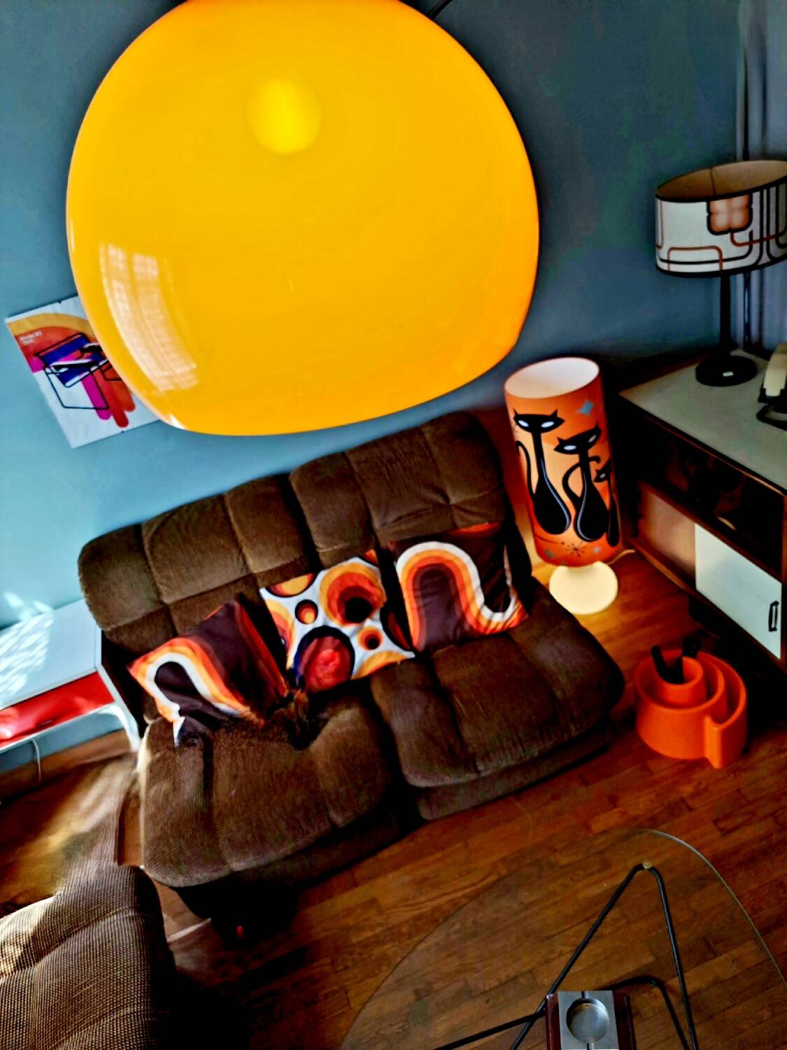 Lampe de Sol XL ou à poser Opaline, double éclairages Seventies