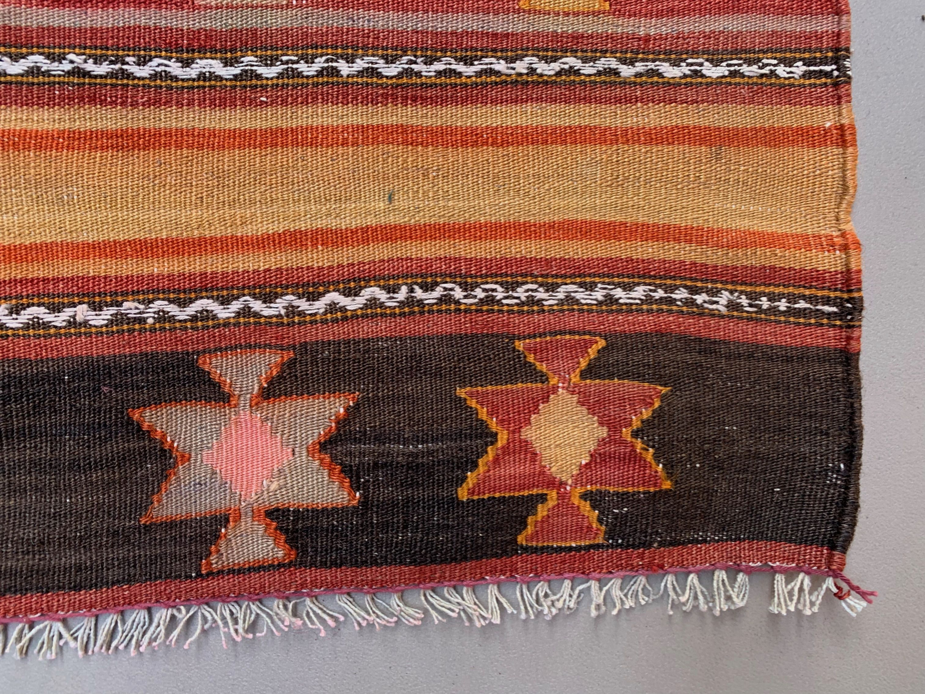 Medium Vintage Turkish Kilim Rug 110x97 cm Wool Kelim, Square