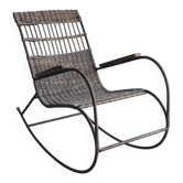 Rocking-chair vintage en bois courbé et acier noir - 1960s, design tchèque