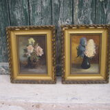 Paire de peintures de fleurs