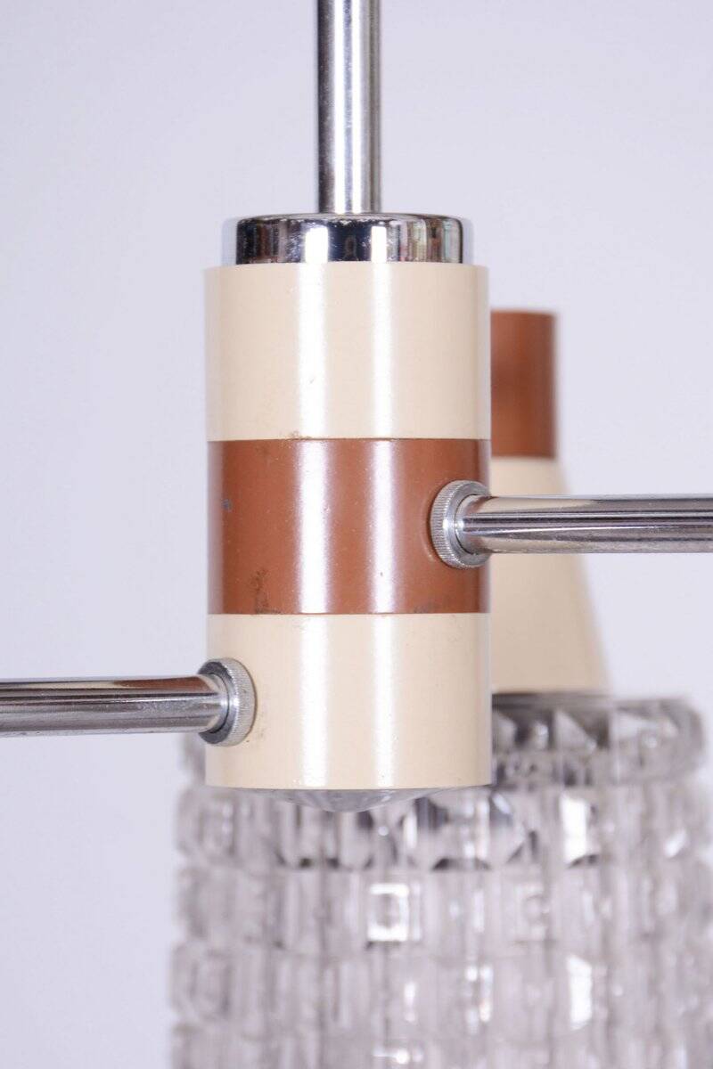 Mid-Century Chandelier in Chromed Steel and Glass from Drukov, Czech, 1970s