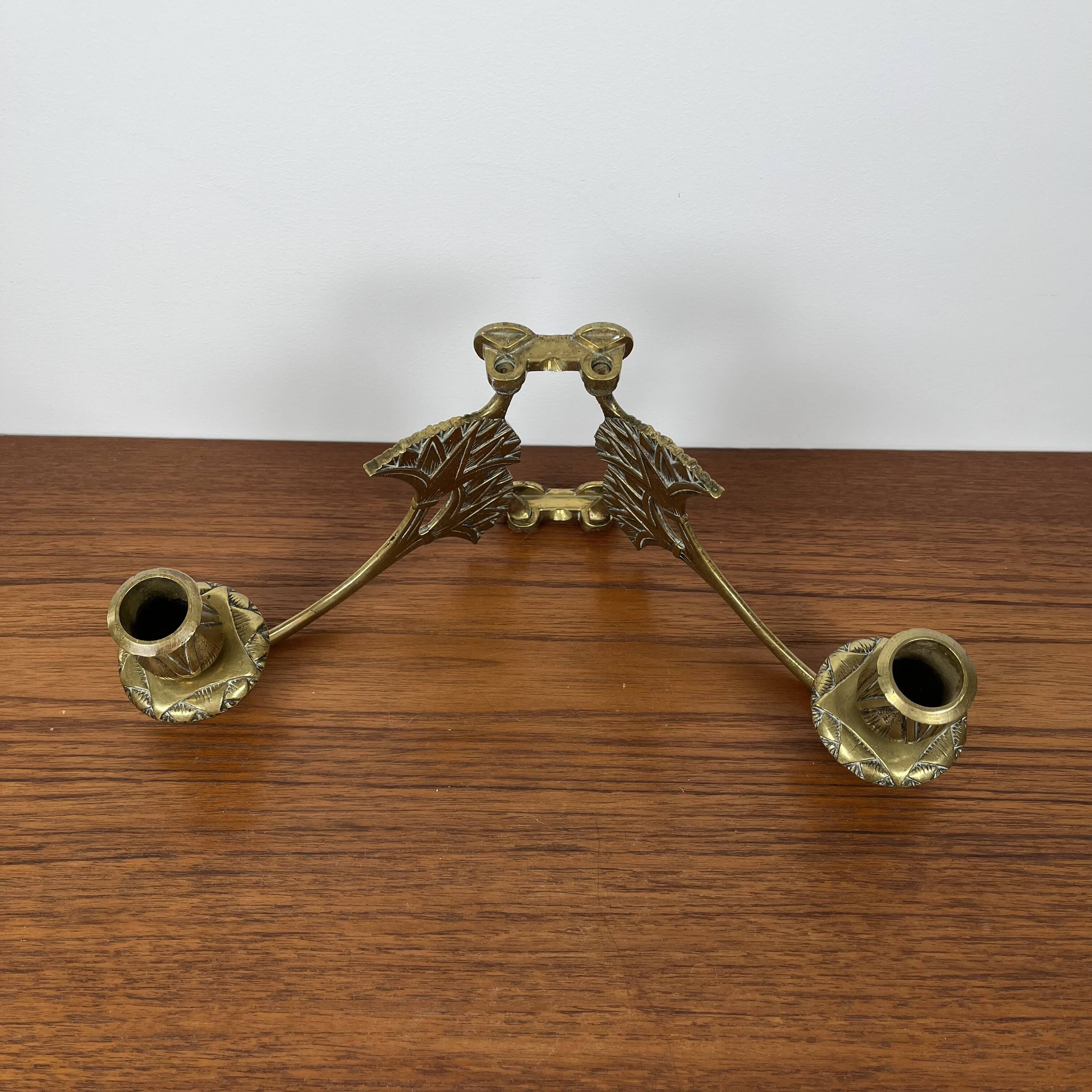 Antique brass wall candle holder – Art Deco double arm wall light