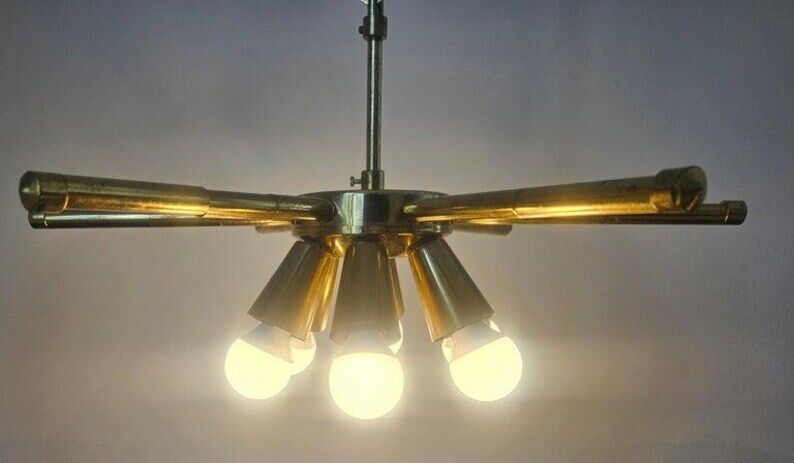 Rare Midcentury Brass Chandelier, 1970s