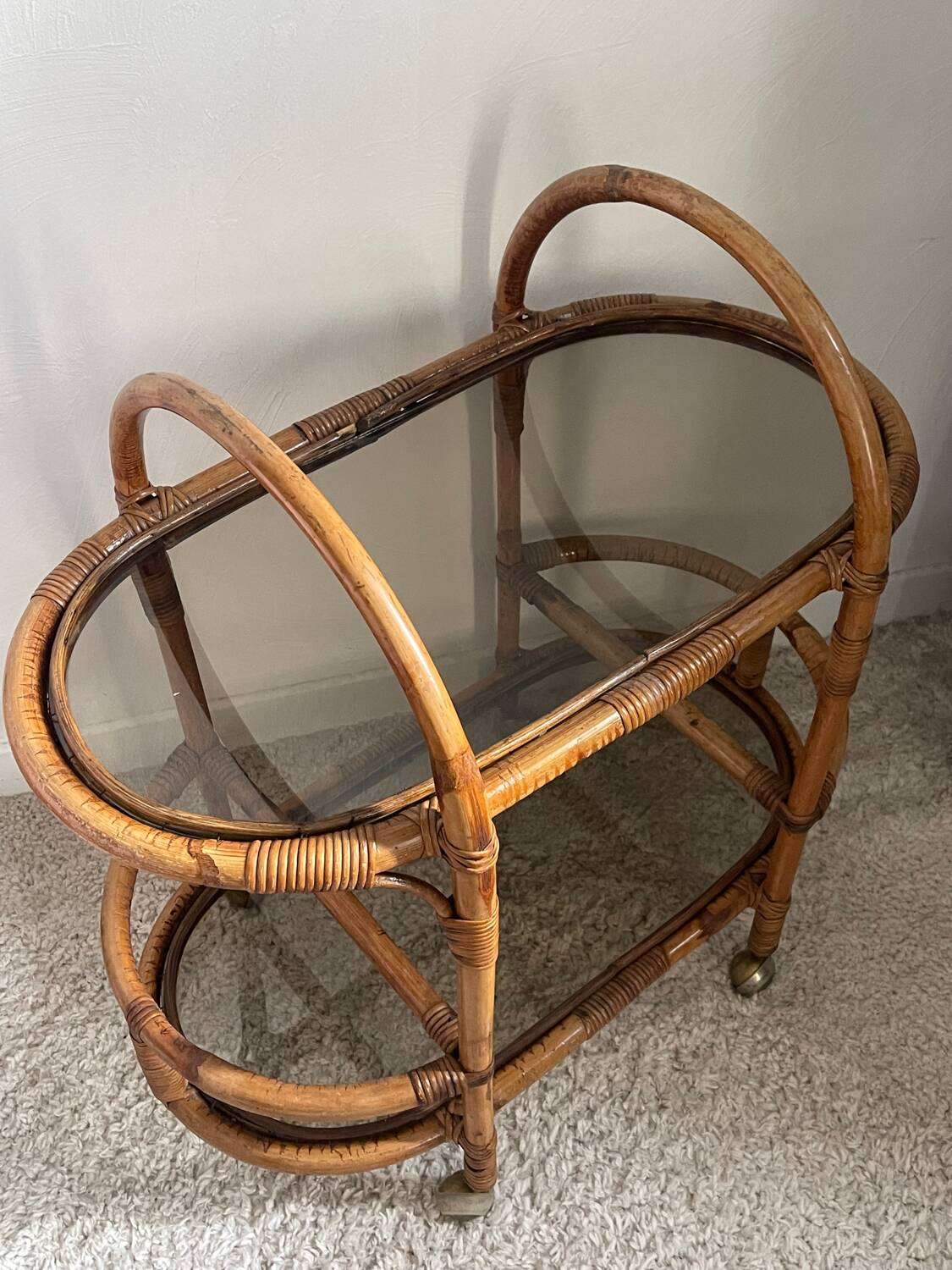 1960s rattan serving cart
