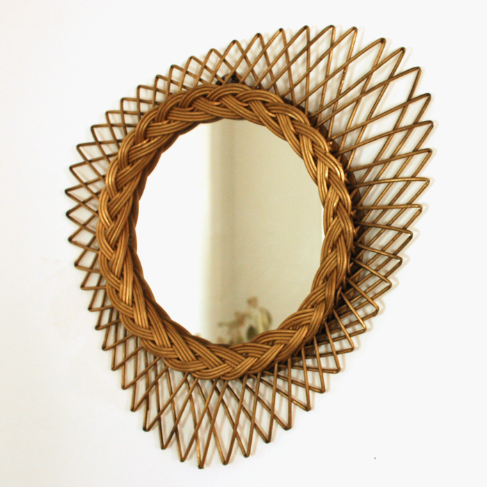 Mirror in golden rattan 42x42cm